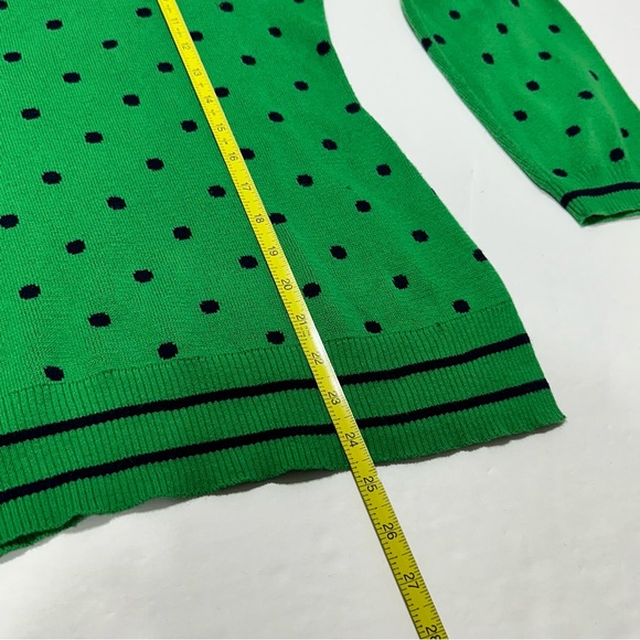 Liz Claiborne Green Sweater With Blue Polka Dots V Neck Cotton L - Picture 9 of 12